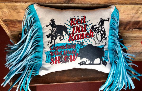 Wild West Show Pillow Turquoise Fringe