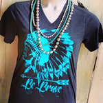 RDR Be Brave Premium V-Neck Charcoal/Turquoise Tee