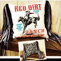 Red Dirt Round-Up Black Fringe Black Bronc Pillow