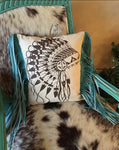 Headdress Pillow Chocolate Brown Turquoise Fringe