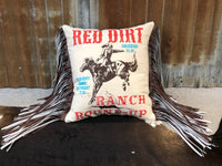 Red Dirt Round Up Brown Fringe Pillow