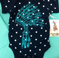 RDR Navy Dot Turquoise Headdress Onesie